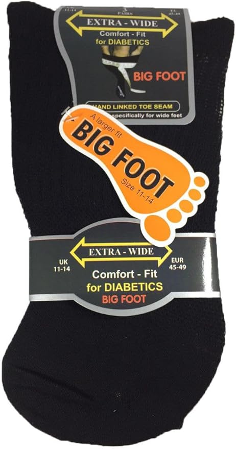 3 Pairs Mens Extra Wide Big Foot Comfort Fit Diabetic Socks For Wide Feet UK 11-14 (EU 45-49)