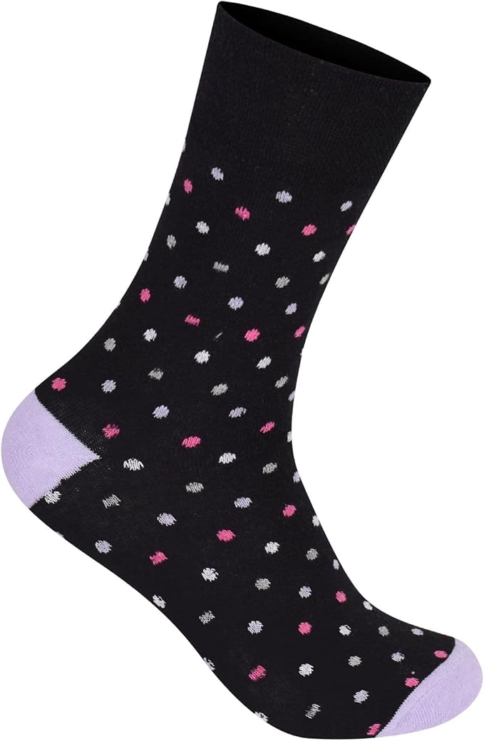 ARG 6 PAIRS WOMENS NON ELASTIC POLKA DOTTED DIABETIC SOCKS LADIES EASY GRIP LOOSE SOFT TOP COTTON SOCK FOR SWOLLEN FEED ODEMA FRIENDLY UK 4-8