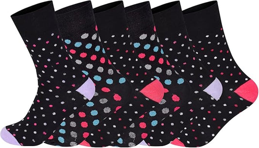 ARG 6 PAIRS WOMENS NON ELASTIC POLKA DOTTED DIABETIC SOCKS LADIES EASY GRIP LOOSE SOFT TOP COTTON SOCK FOR SWOLLEN FEED ODEMA FRIENDLY UK 4-8