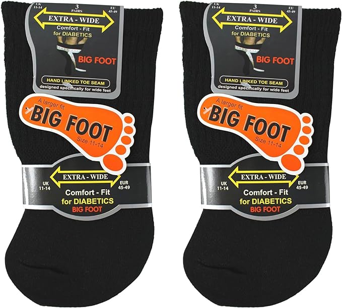 3 Pairs Mens Extra Wide Big Foot Comfort Fit Diabetic Socks For Wide Feet UK 11-14 (EU 45-49)