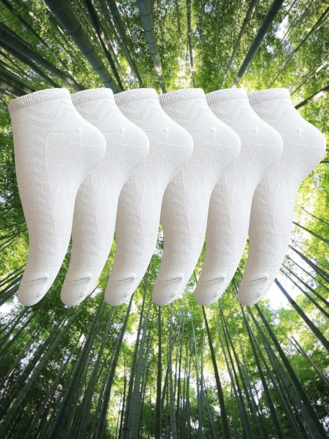 6 Pairs Bamboo Ankle Socks, Women's Trainer Socks, Low Cut, Breathable, UK 4-7