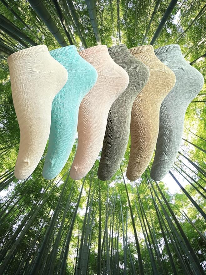 6 Pairs Bamboo Ankle Socks, Women's Trainer Socks, Low Cut, Breathable, UK 4-7