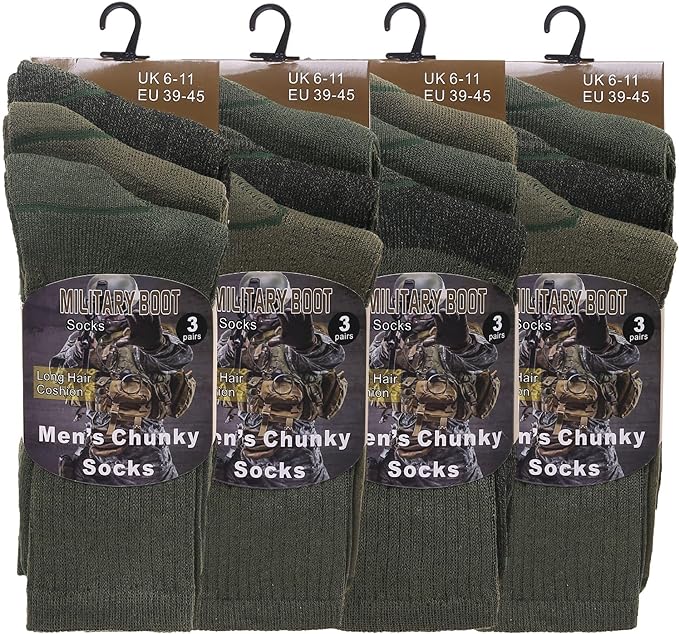 12 Pairs Men’s Army Military Sock Combat Boots Hiking Padded Thermal Warm Thick Cotton Rich Socks Size 6-11