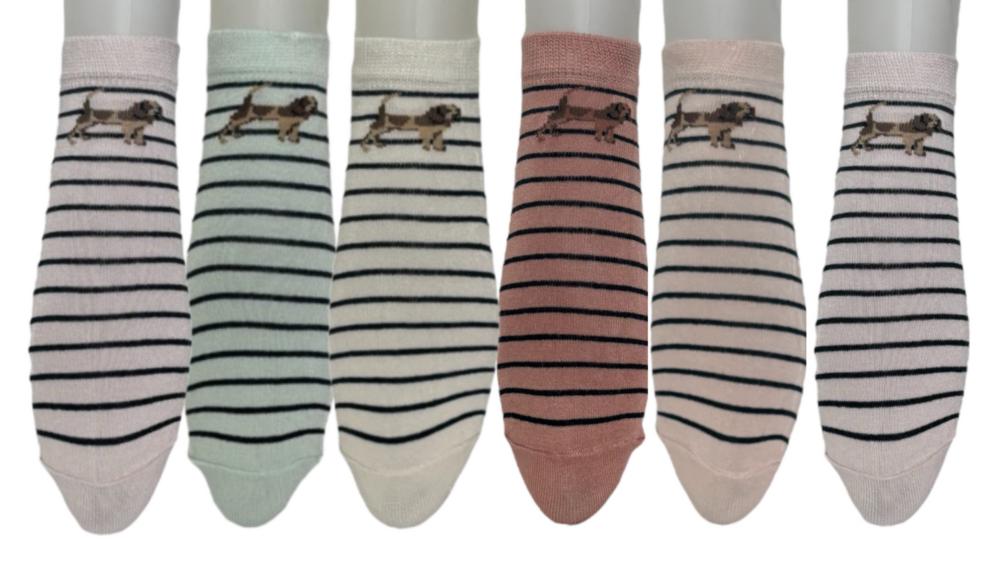 6 Pairs Ladies Bamboo Trainer Socks Breathable Novelty Animal Patterns Dog print Socks UK 4-8